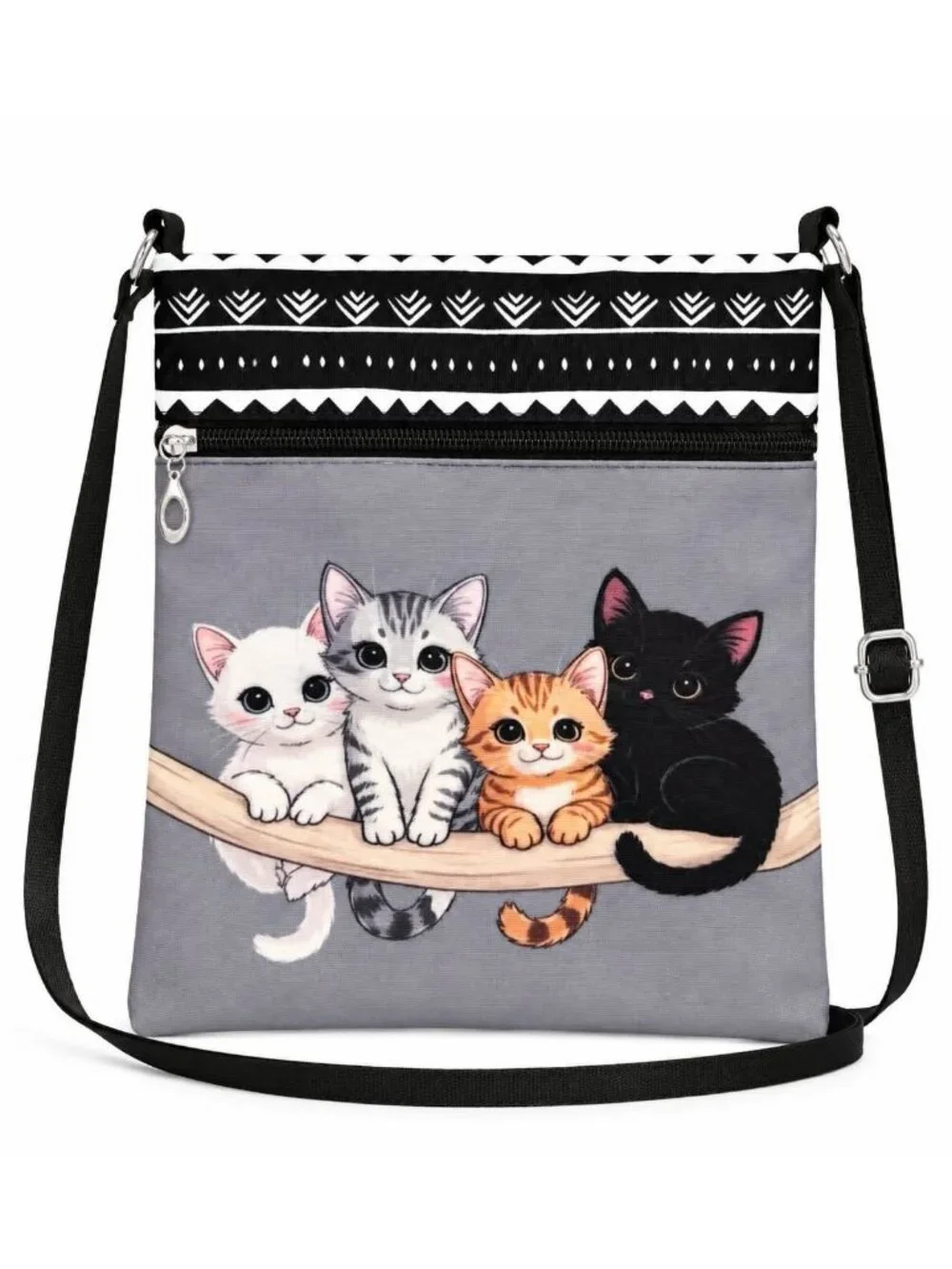 Cute Kittens Crossbody Bag with Adjustable Black Strap